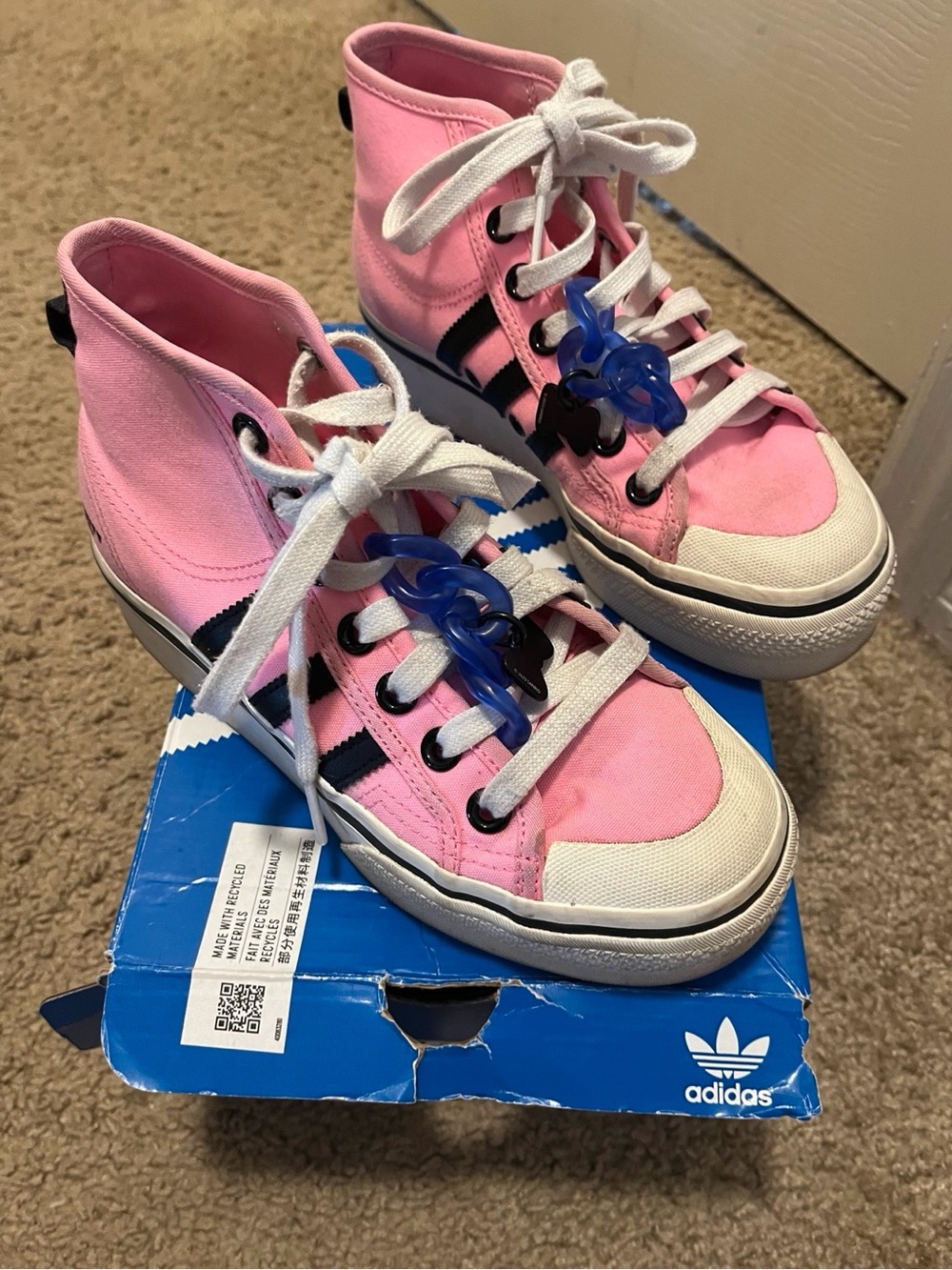 adidas Pink High-Top Kids Canvas Sneakers with Black Accents